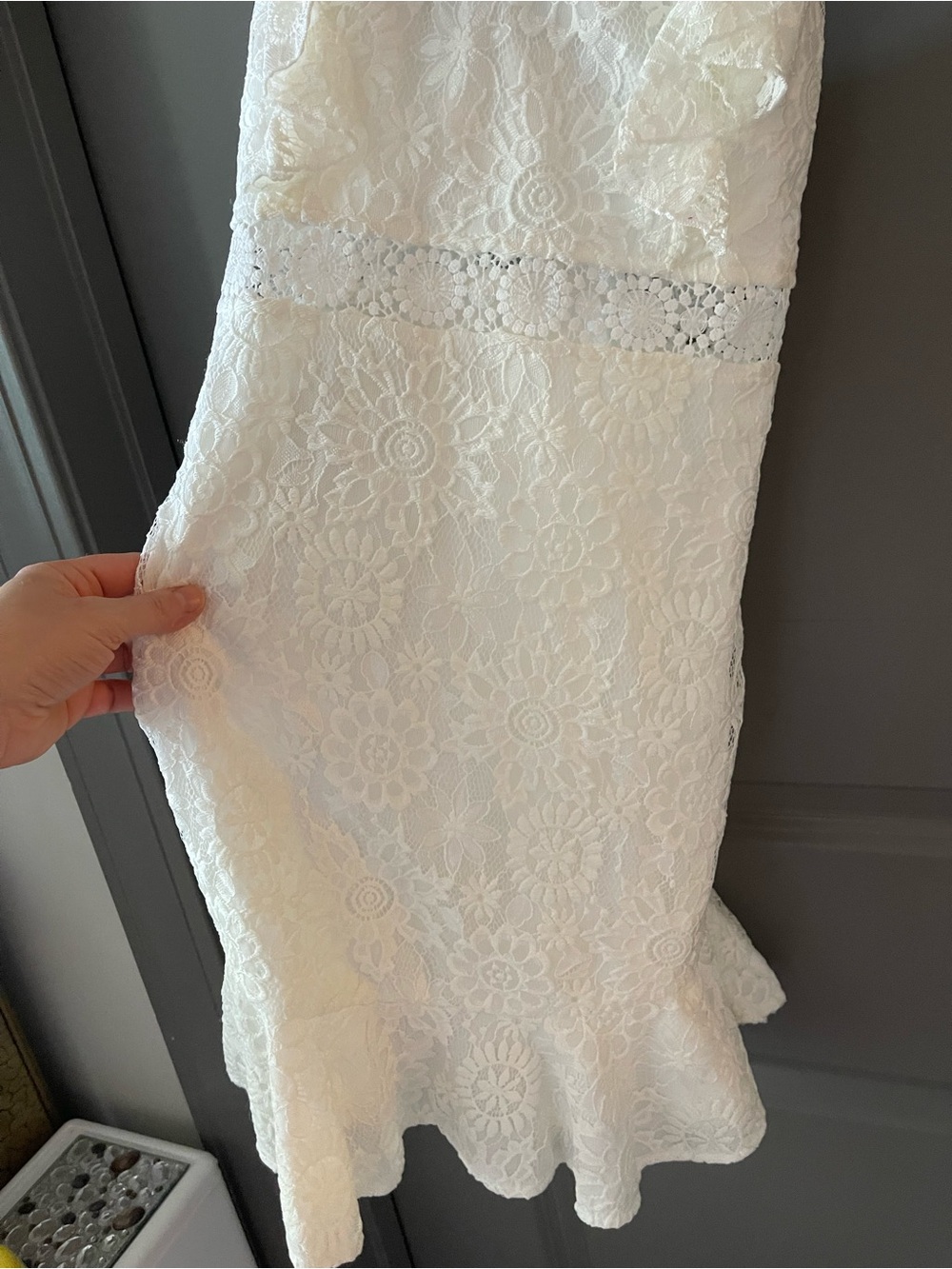 Ivory Lace Ruffle Mini Dress - Picture 2 of 6